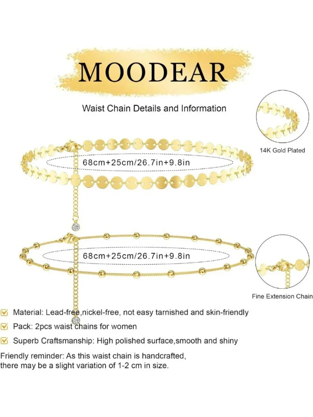 Stylish Gold Plated Layered Waist Chain & Belly Beads for Women - Trendy